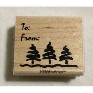 1998 Stampin’ Up! Wood Mount Christmas Stamp - To From Scribble Trees RARE HTF
